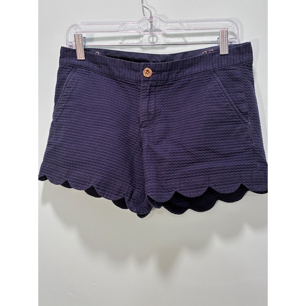 Lilly Pulitzer Buttercup Seersucker Scallop Hem Shorts Navy Blue
